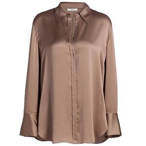 Vince  Silk Lace-Trim Button-Front Shirt